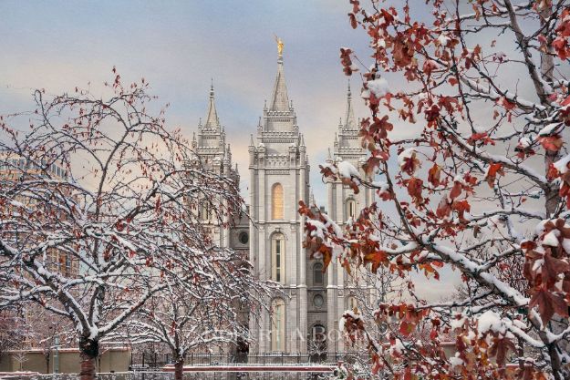 Picture of Salt Lake Temple Winter Red