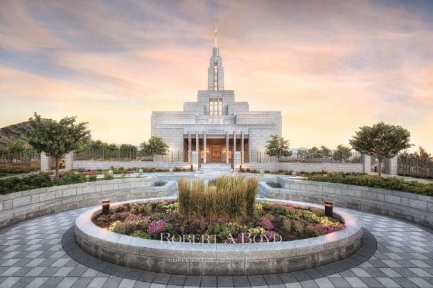 Picture of Draper Temple Sunrise with Flower Beds