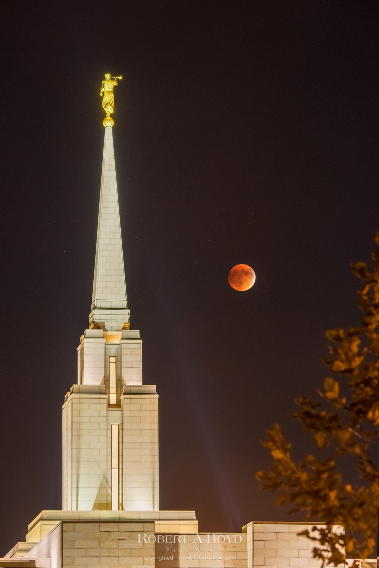 Oquirrh Mountain Utah Temple Eclipse. Robert A. Boyd Fine Art and LDS