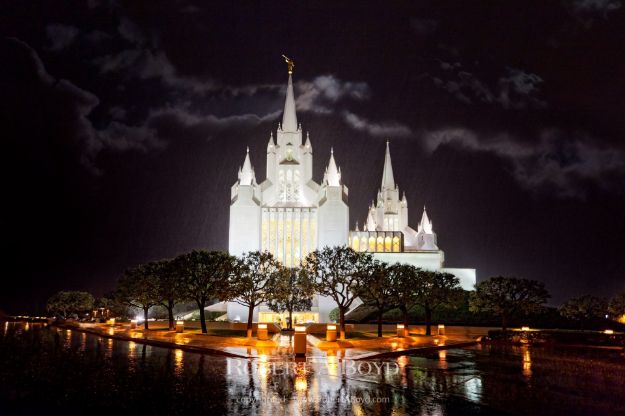 San Diego Temple Rain Reflection