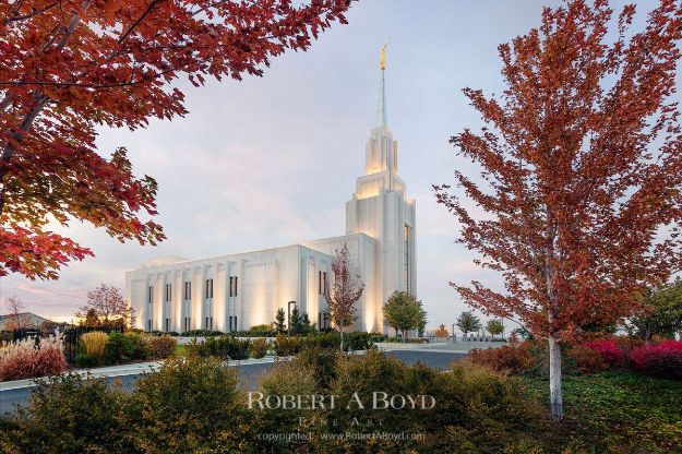 Picture of Twin Falls Temple Red Leaves